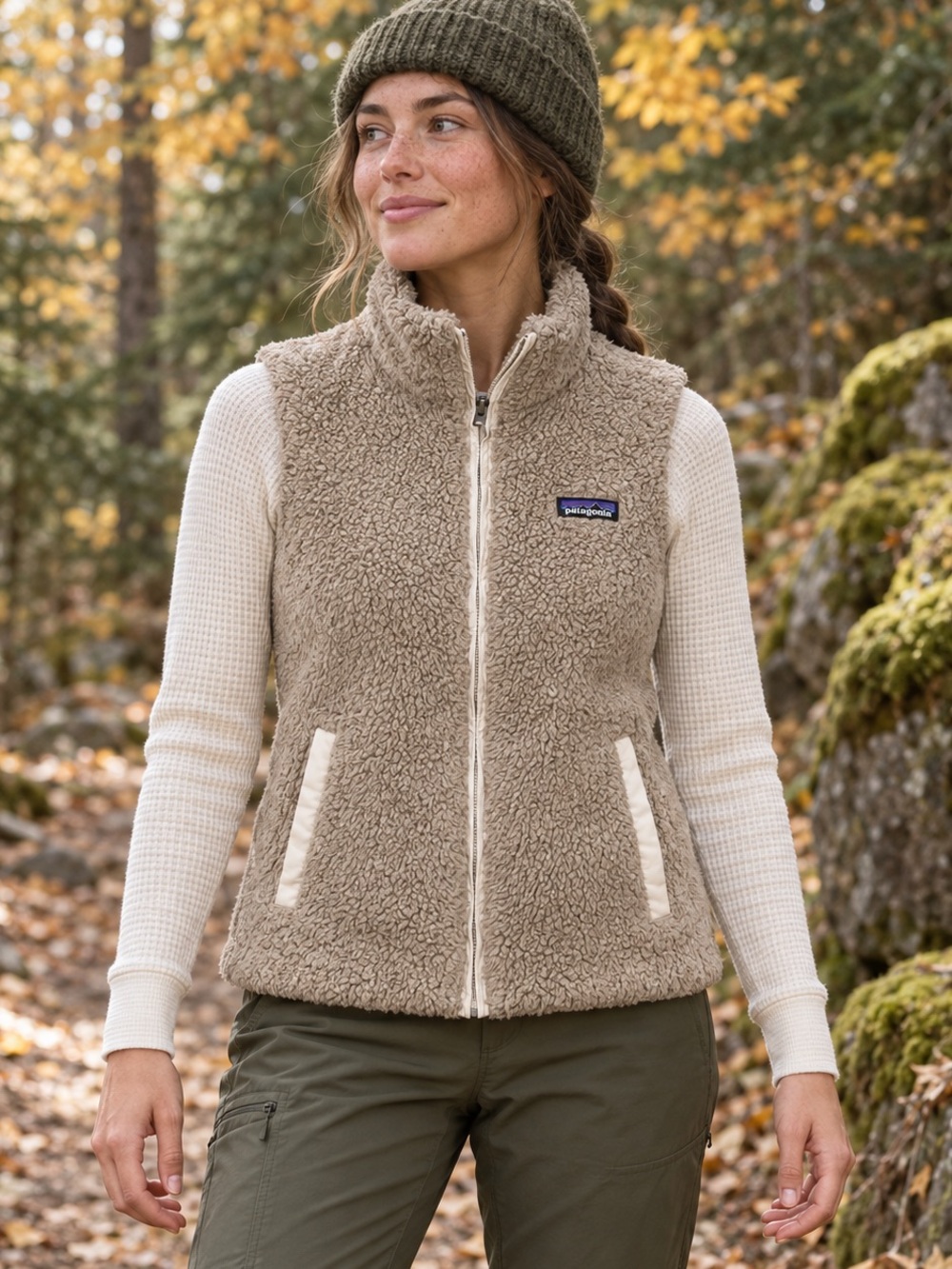 Patagonia Womens XS Teddy Vest Beige Full Zip Sherpa Gorpcore Granola Girl Hike